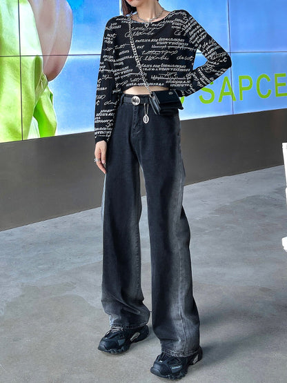 Vintage Gradient Wide Leg Column Jean Pants