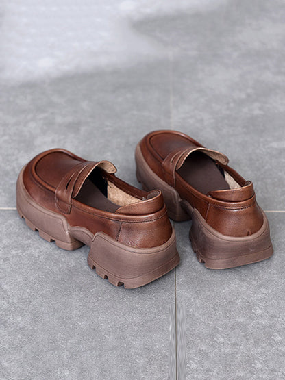 Vintage Cow Leather Low-Top Platform Loafers