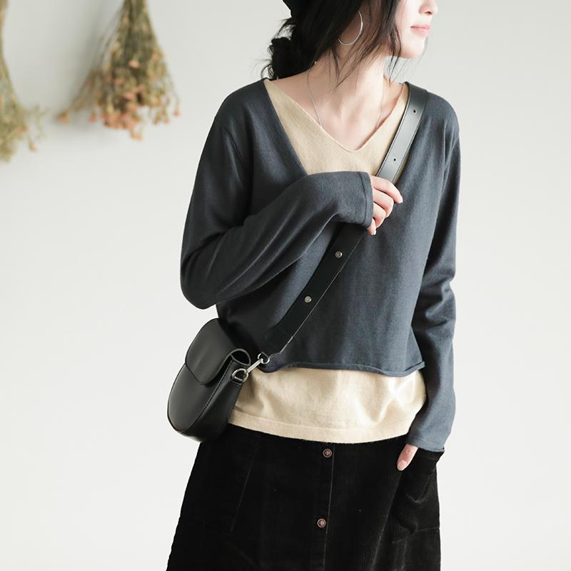 Buykud Solid Color Spliced Fake Two-piece Blouse