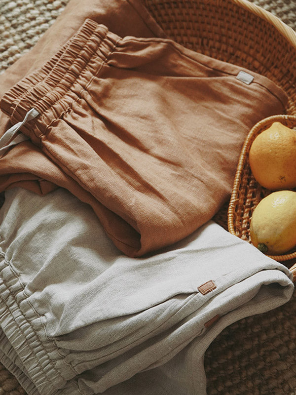 Casual Linen Drawstring Elasticity Waist Loose Shorts