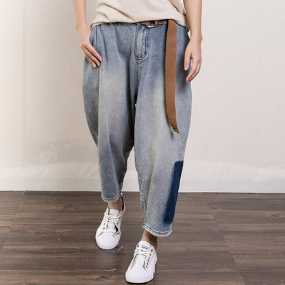 Contrast Color Frayed Casual Harem Pants