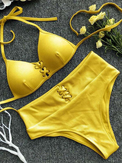 Ribbed Triangle Top With Panty Bikini Set