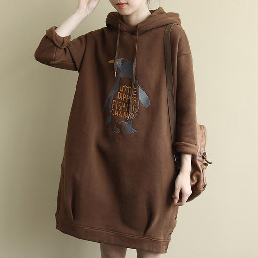 Buykud Autumn Winter Embroidery Plus Velvet Casual Hoodie