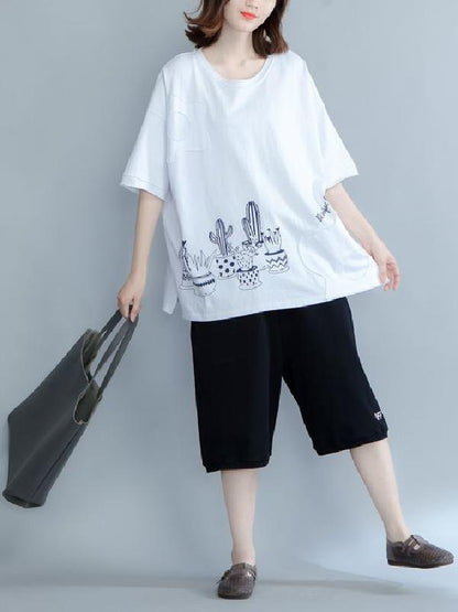 Loose Oversize Printed Plant T-Shirt
