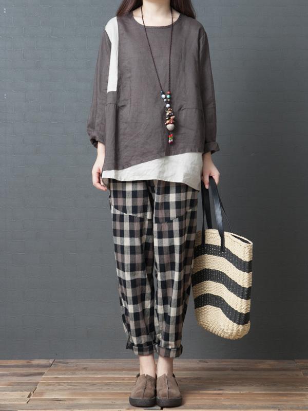 Loose Split-joint Round-neck T-shirt
