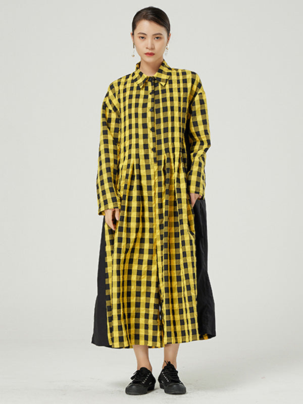 Casual Loose Long Sleeve Plaid Jumpsuits Bottoms