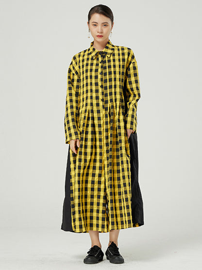 Casual Loose Long Sleeve Plaid Jumpsuits Bottoms
