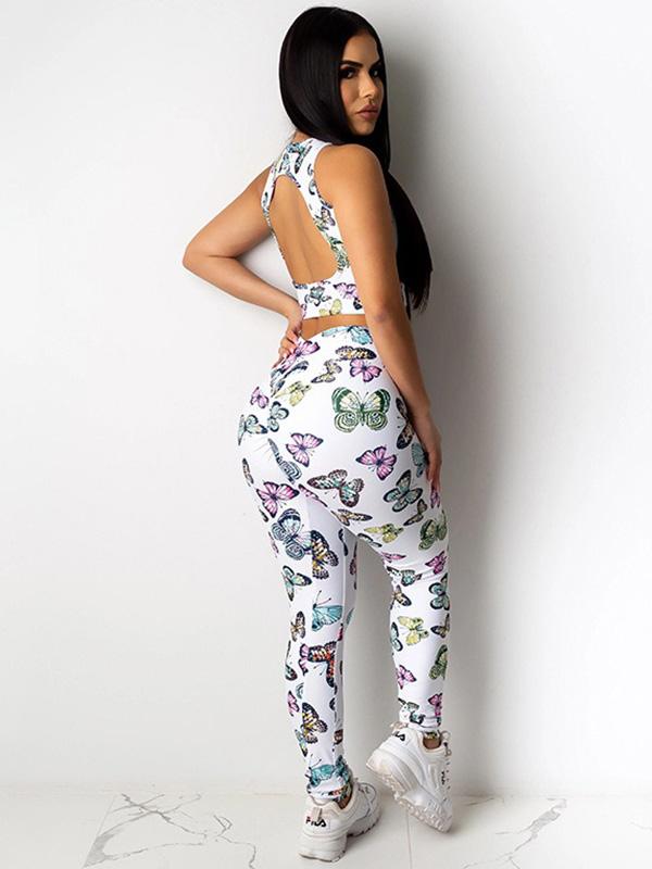 Sexy Printed Backless Yoga Suits