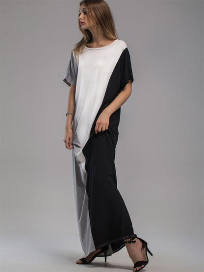 Loose Color-block Split-joint Long Dress