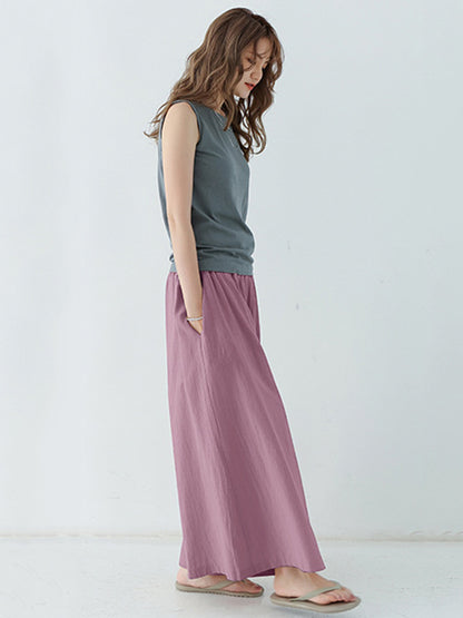 Casual 11 Colors  Solid Column Wide Leg Capri-Pants