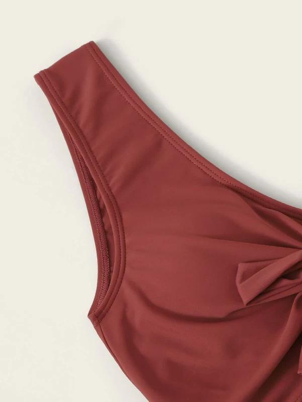 Solid Color Knotted Split Bikini Swimsuit