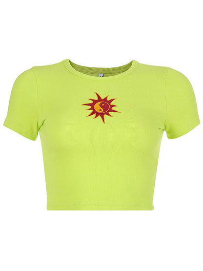 Wrap Embroidered Round-neck T-shirt Top