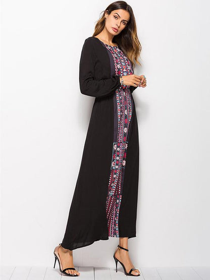 Round-neck Long Sleeves Printed Maxi Dress