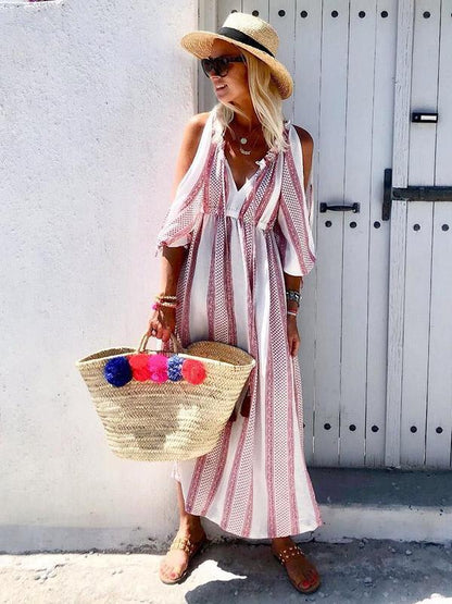 Printed V-neck Half Sleeve Maxi Dress