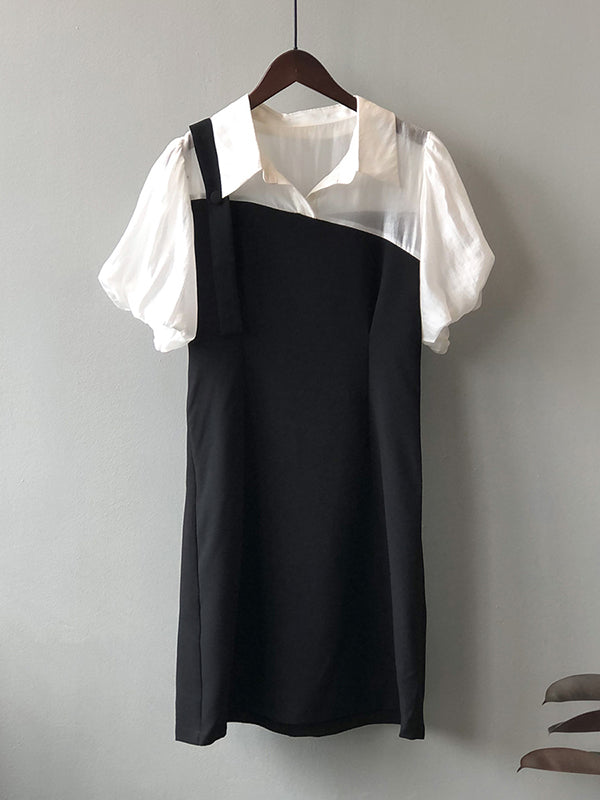Urban Puff Sleeves Contrast Color False Two Mini Dress