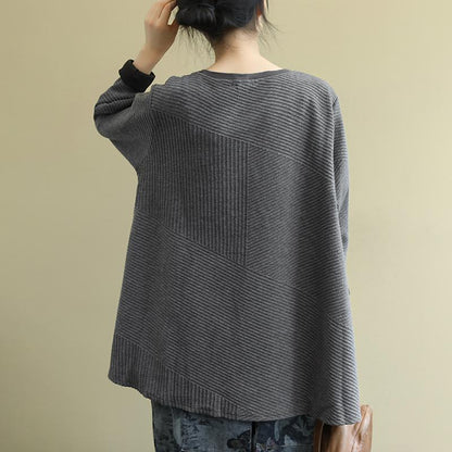 Buykud Striped Spliced O-Neck Long Sleeve Blouse