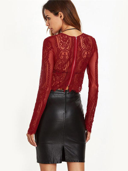 Lace See-through Long Sleeves T-shirt