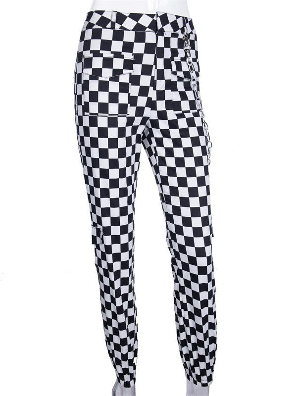 Contrast Color Black&White Plaid Loose Pants Bottoms