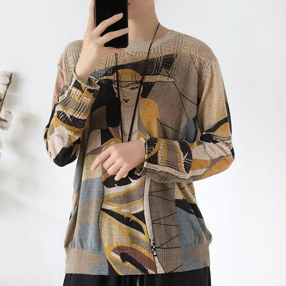 Buykud Casual Cartoon Character Printed Loose Sweater