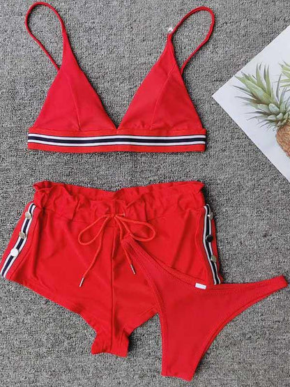 Three-Piece Triangle Ruched Bikini Swimsuit