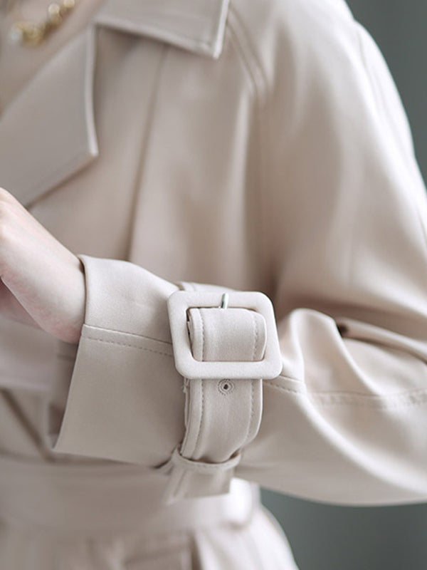 Urban Solid Color Bandage Belted Coat