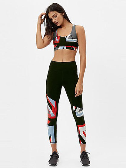 Padded Color Block Paneled Sports Bra And Leggings Suits