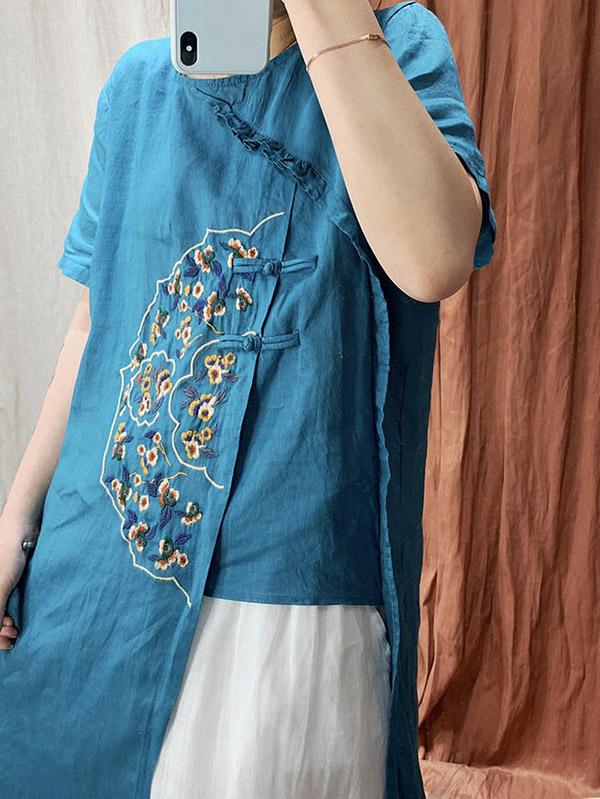 Original Embroidered Buckle Irregularity Tops