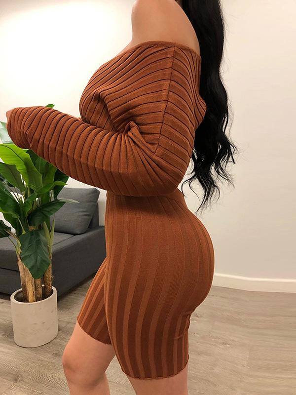 Solid Bare Midriff Knitting Tee&Shorts Sports Suits