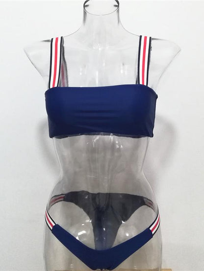 Striped Strap Bandeau Bikini Set