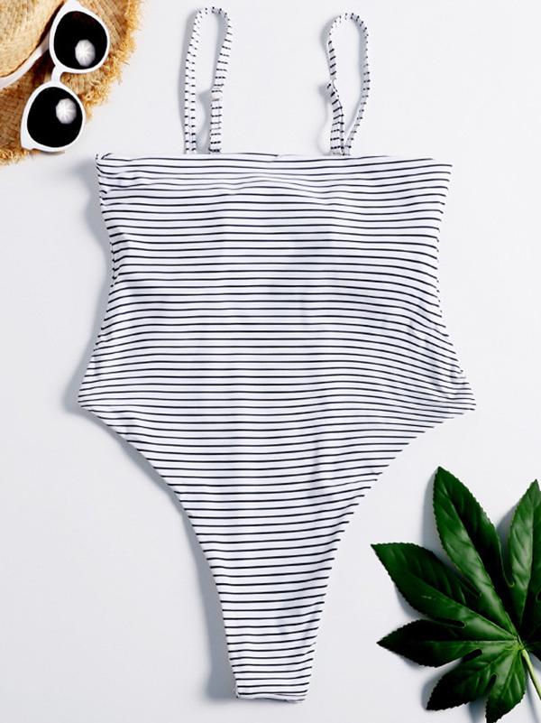 Striped Backless One-Piece Swimsuit