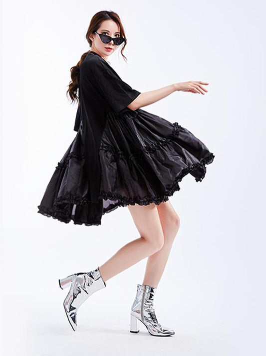 Asymmetric Split-joint Solid Mini Dress