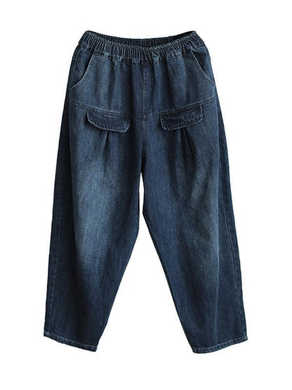 Leisure Solid Denim Puff Pants Bottoms