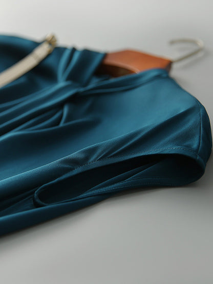 Elegance Blue Tied Cap Sleeve Long Dress