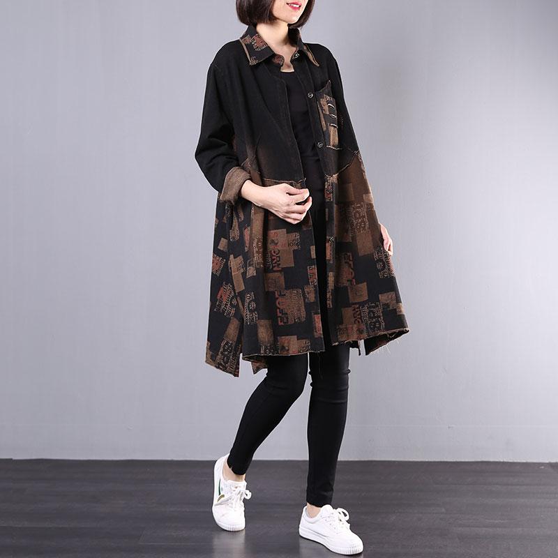 Buykud Retro Printed Split Hem Casual Loose Coat