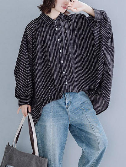 Loose Batwing Sleeves Striped Blouse