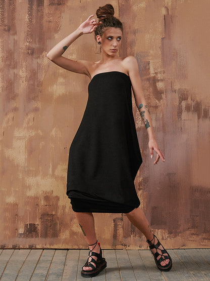 Casual Solid Color Off-The-Shoulder Long Sleeves Midi Dress