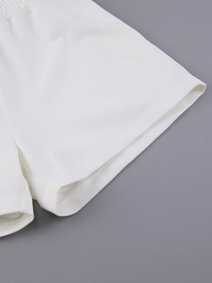 Simple White Lapel Polo Collar T-Shirt+ Shorts Two Pieces Set
