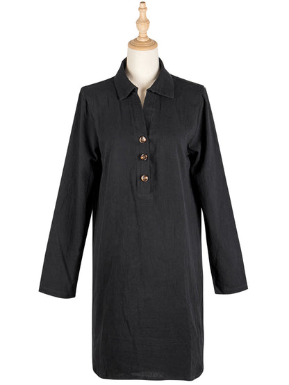 Casual Solid Color V-Neck Lapel Buttoned Half Sleeves Mini Dress