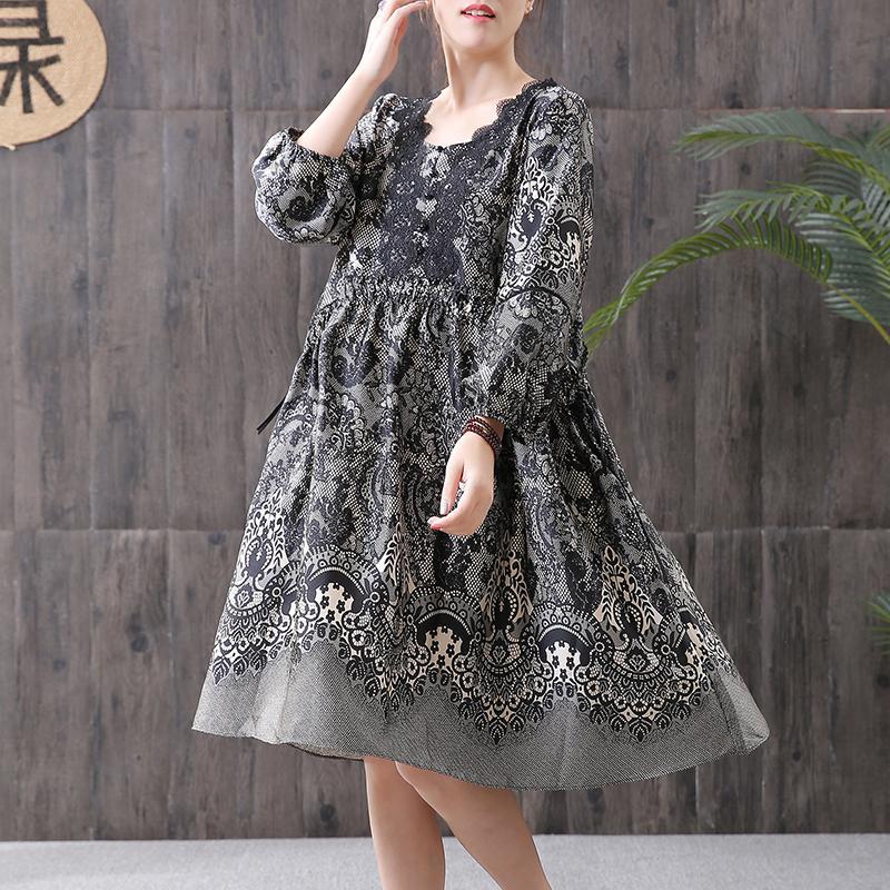 Ethnic Style Printing Hollow Embroidery Dress