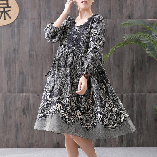 Ethnic Style Printing Hollow Embroidery Dress