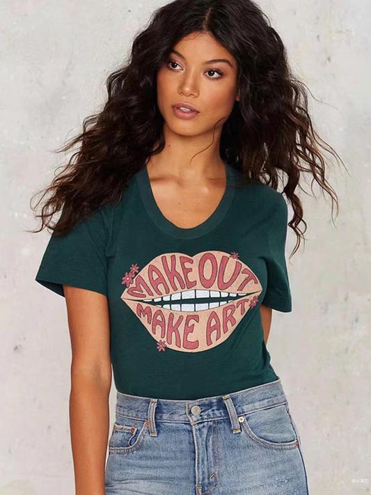 Fashion Printed Short Sleeves Blouses&shirts Tops