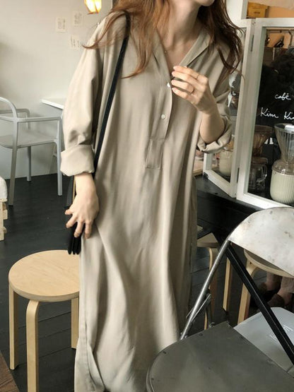 SIMPLE LAPEL SPLIT-SIDE LONG SLEEVES LONG DRESS