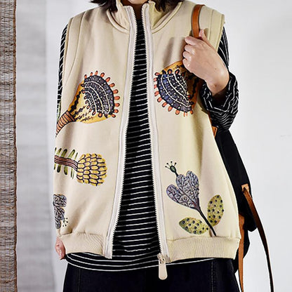 Buykud Printed Plus Velvet Autumn Winter High Neck Waistcoat