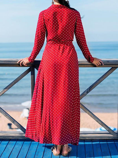 Polka-dot V-neck Long Sleeves Maxi Dress