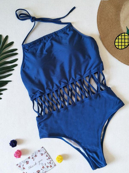 Sennit Hollow Lace-up One-piece Swimsuit