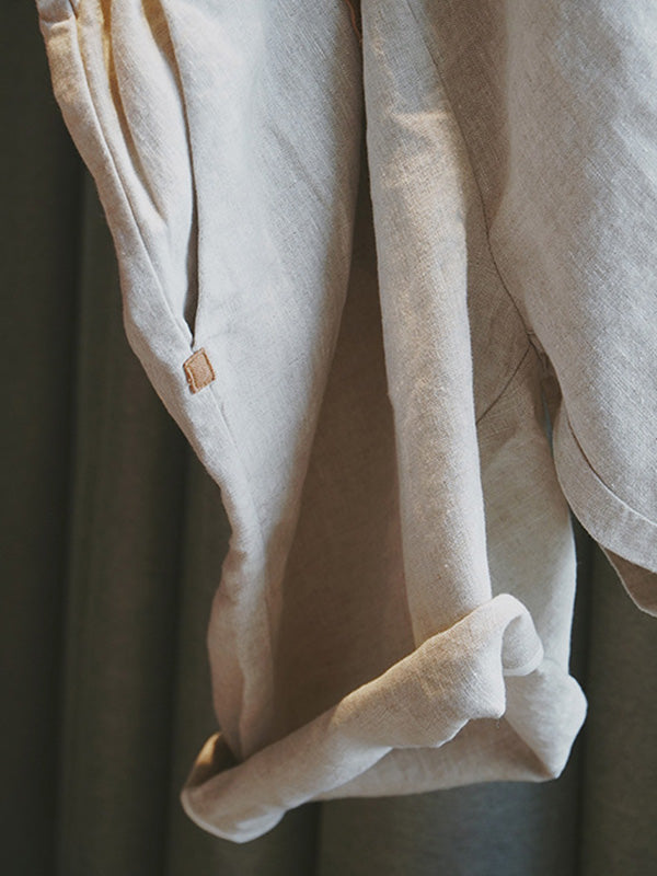 Casual Linen Drawstring Elasticity Waist Loose Shorts