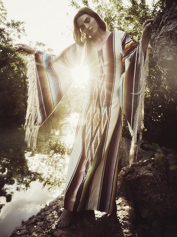 Tasseled Flared Sleeves Printed Maxi Dress