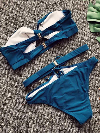 Sexy Solid Bandage Bikinis Swimwear