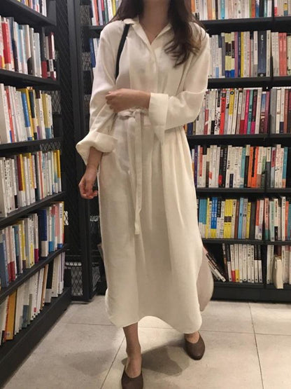 SIMPLE LAPEL SPLIT-SIDE LONG SLEEVES LONG DRESS