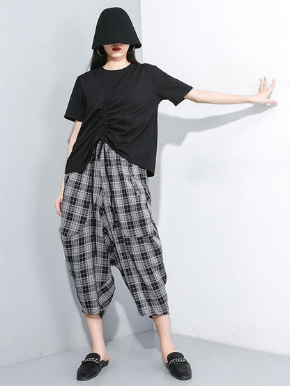 Casual Plaid Elastic Waist Harem Pants